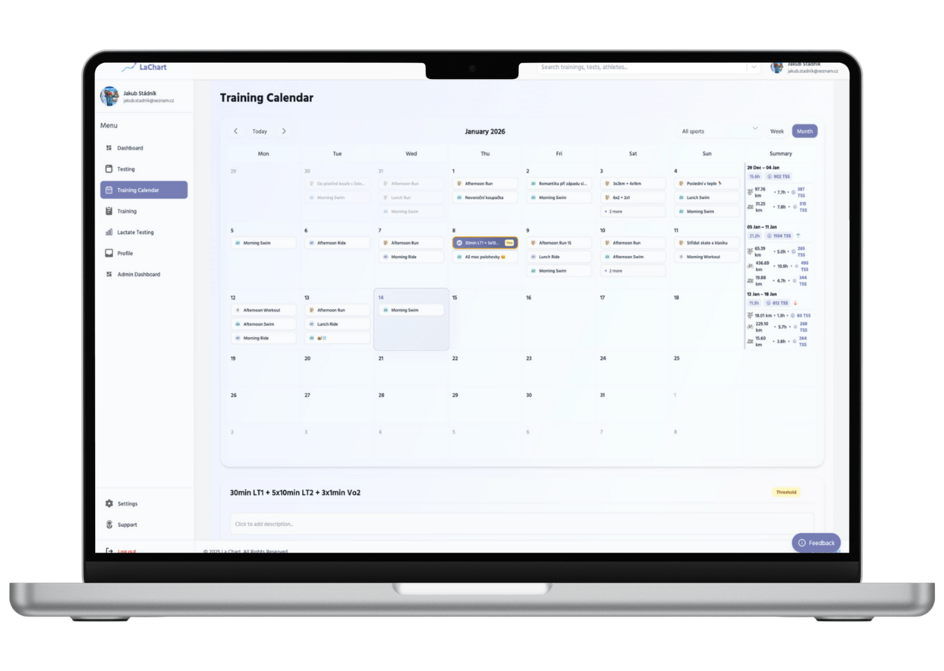 Structured workout planner in the calendar