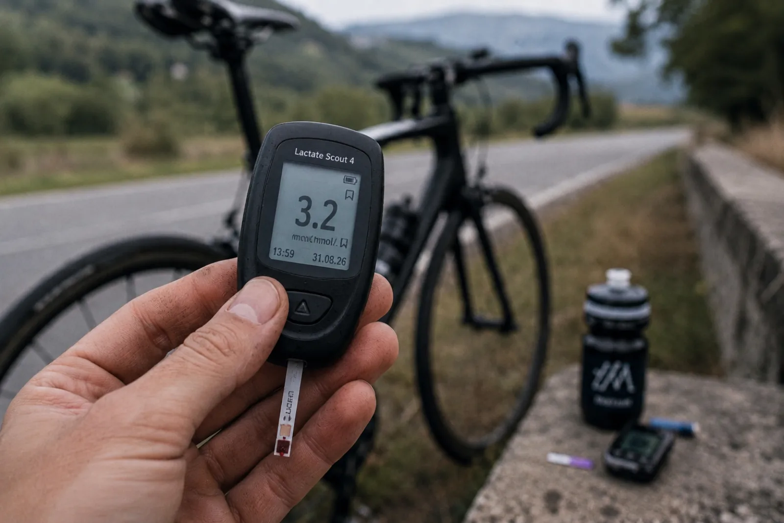 A lactate reading taken at the roadside, mid-ride