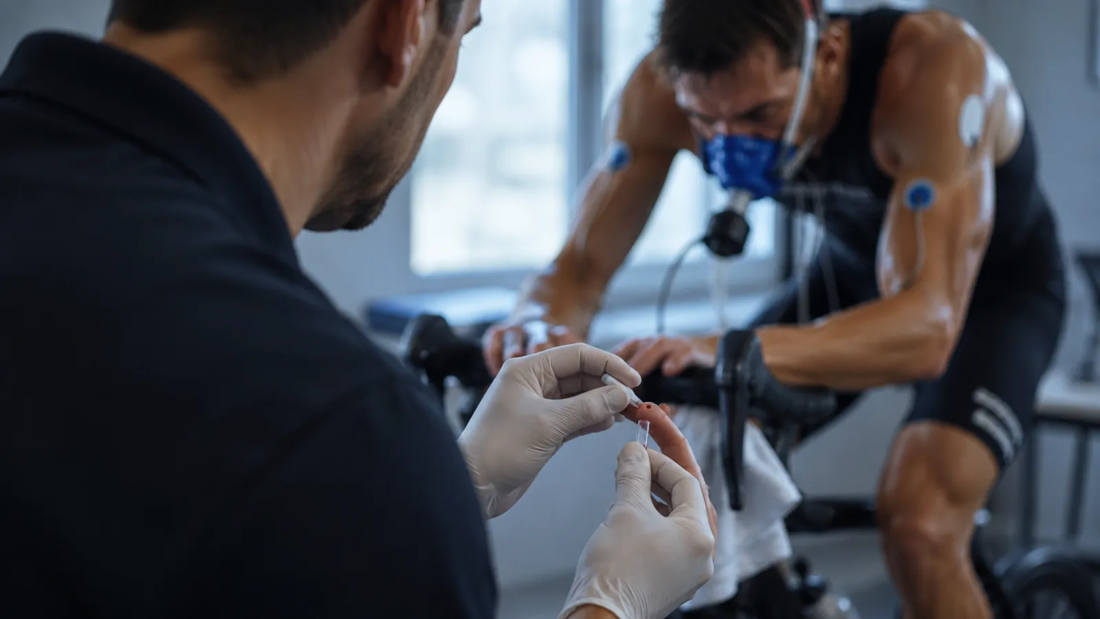 A capillary sample taken from a cyclist mid-stage